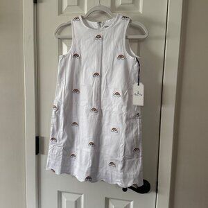 New Classic Prep Girls White Piper Scallop Rainbow Embroidery Shift Dress 10
